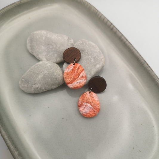 Sunset Grove – Polymer Clay & Wood Drop Earrings