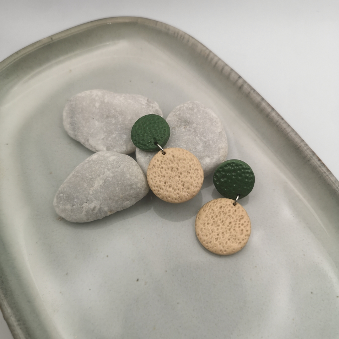 Forest Dune – Two Tone Textured Polymer Clay Drop Earrings - Kiooinsitu