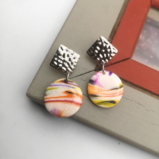 Wild Meadow – Polymer Clay Drop Earrings with Stainless Steel Hex Stud