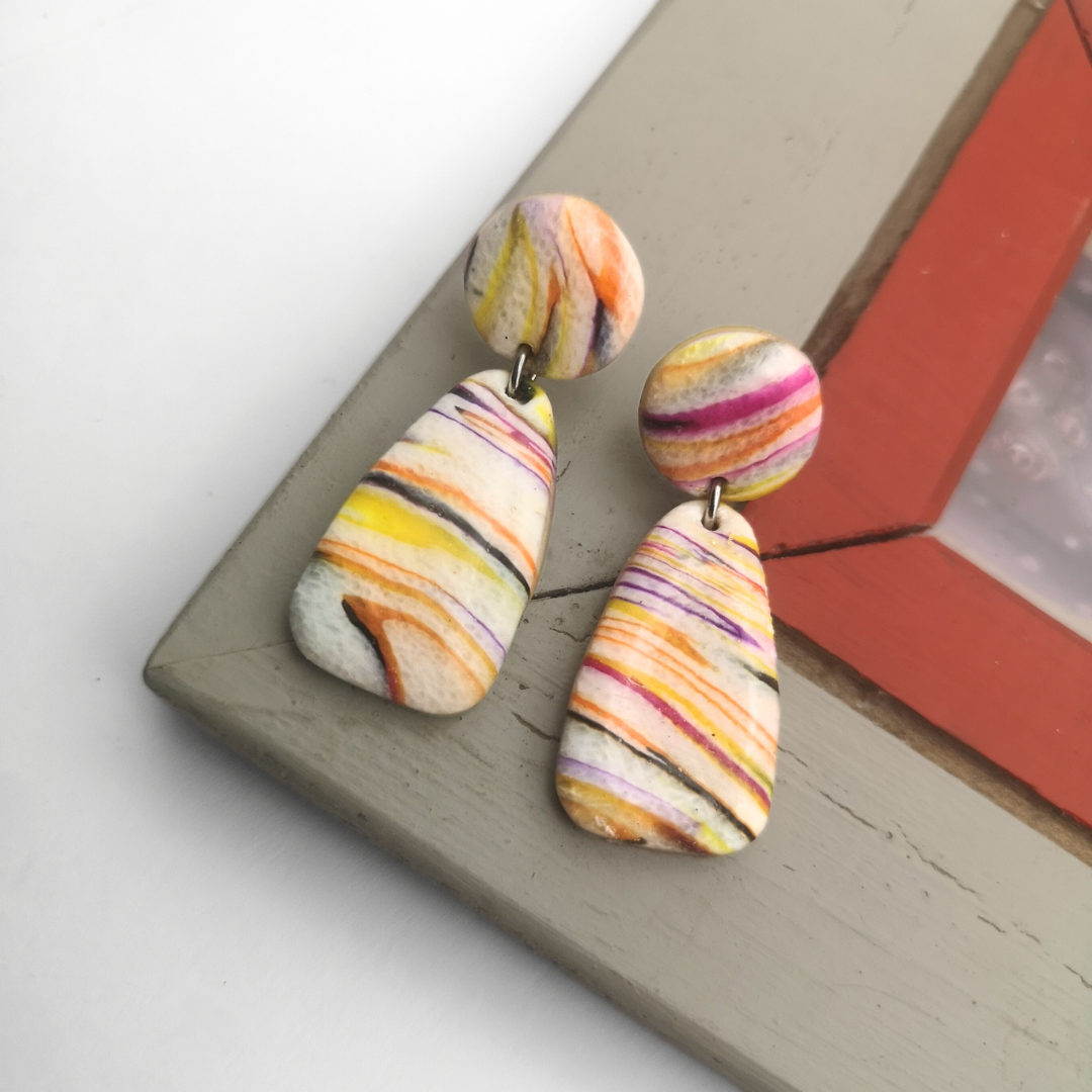 Sunset Whispers – Polymer Clay Drop Earrings - Kiooinsitu