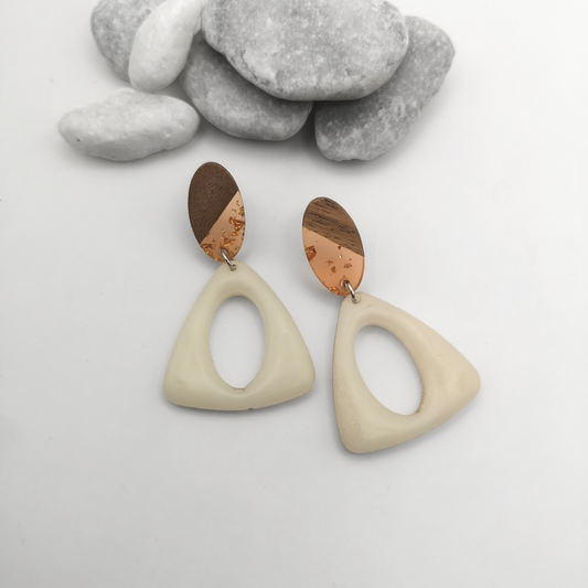 Ivory Polymer Clay Earrings with Wood & Perspex Studs