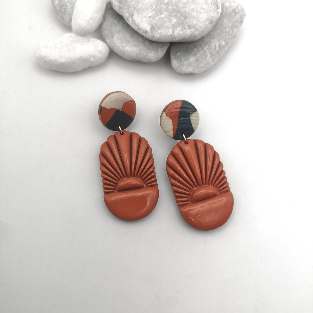 Desert Rise – Sunburst Polymer Clay Drop Earrings - Kiooinsitu