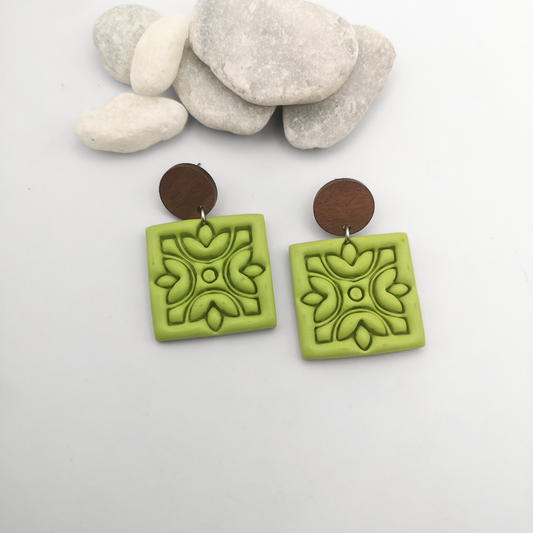 Embossed Polymer Clay Drop Earrings