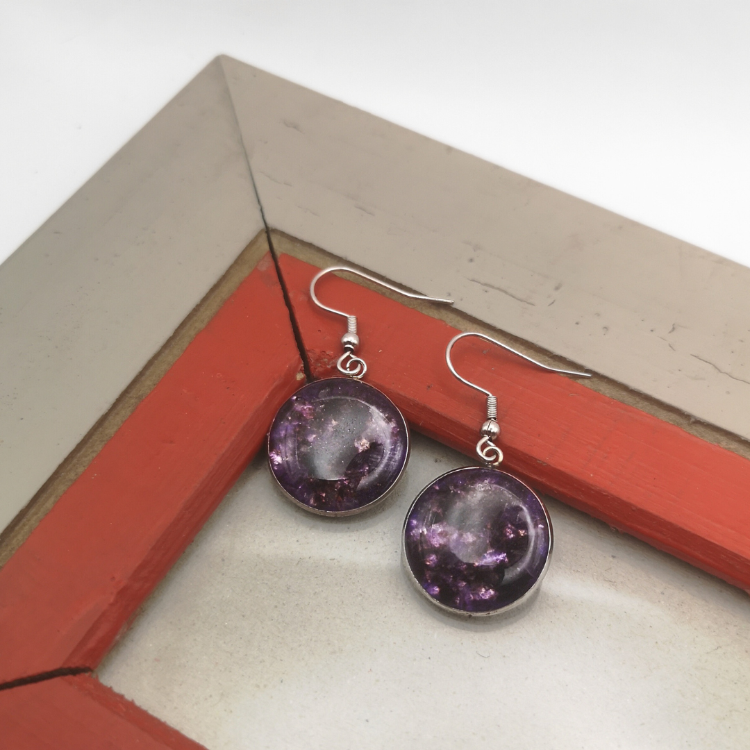 Crushed Amethyst Stainless Steel Drop Earrings