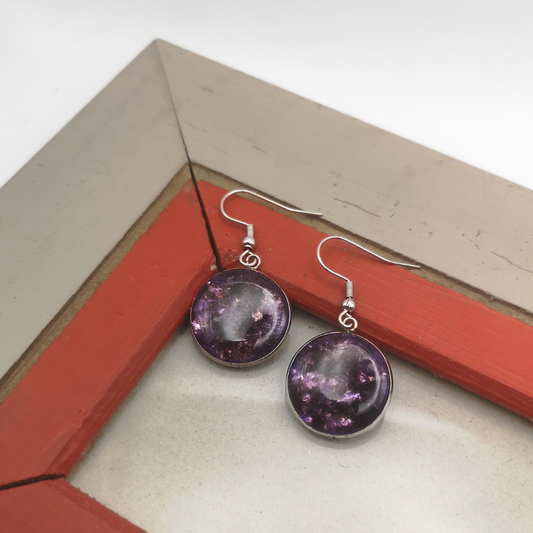 Crushed Amethyst Stainless Steel Drop Earrings