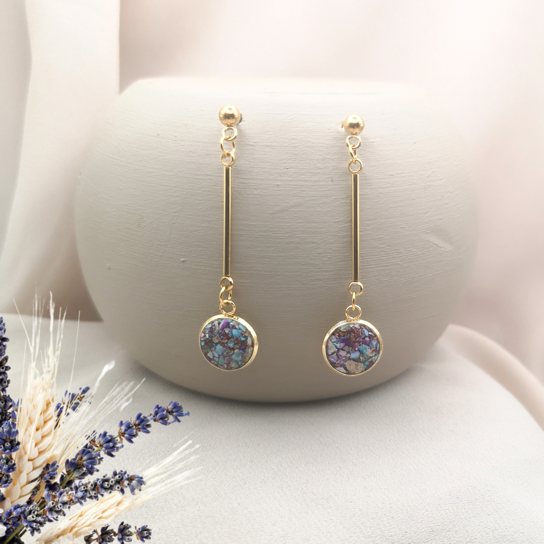 Gold-Plated Stainless Steel Dangle Earrings With Crushed Imperial Jasper