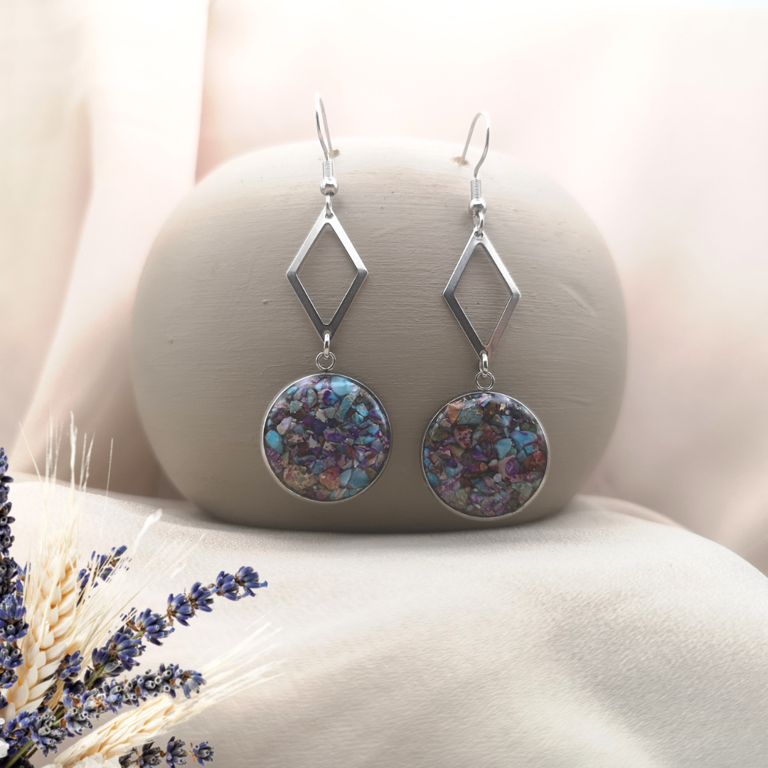 Stainless Steel Dangle Earrings With Crushed Imperial Jasper - Kiooinsitu