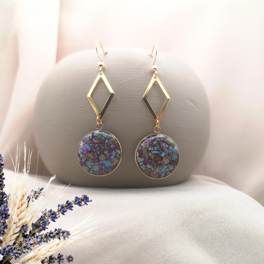 Gold-Plated Stainless Steel Dangle Earrings With Crushed Imperial Jasper