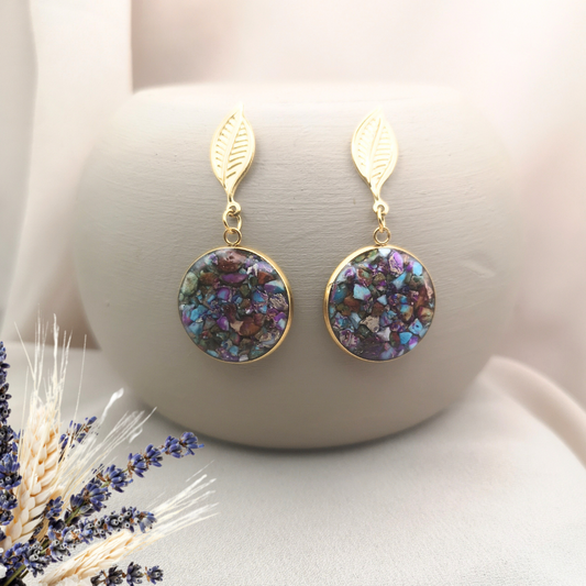  Gold-Plated Stainless Steel Drop Earrings With Crushed Imperial Jasper