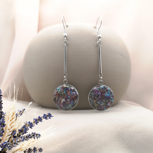 Stainless Steel Dangle Earrings With Crushed Imperial Jasper