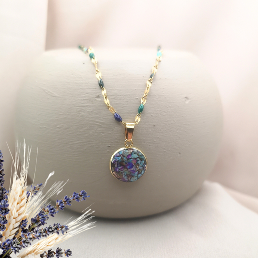 Gold-Plated Stainless Steel Necklace With Crushed Imperial Jasper Pendant