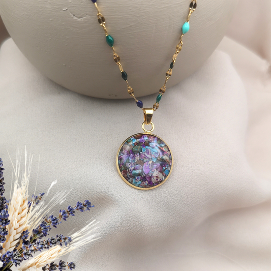 Gold-Plated Stainless Steel Necklace With Crushed Imperial Jasper Pendant