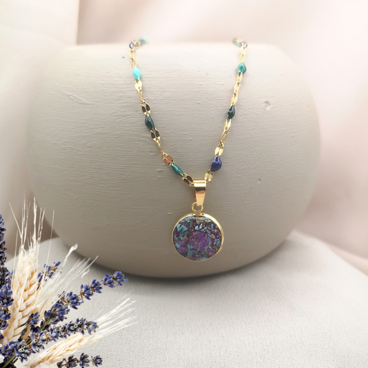 Golden Fern - Gold-Plated Stainless Steel Necklace With Crushed Imperial Jasper Pendant