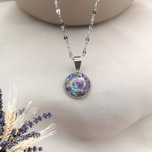 Silver Glen - Stainless Steel Necklace With Crushed Imperial Jasper Pendant