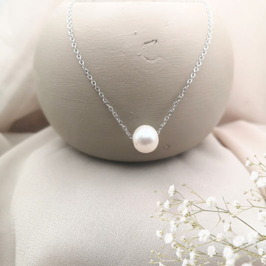 Floating Freshwater Pearl Stainless Steel Necklace