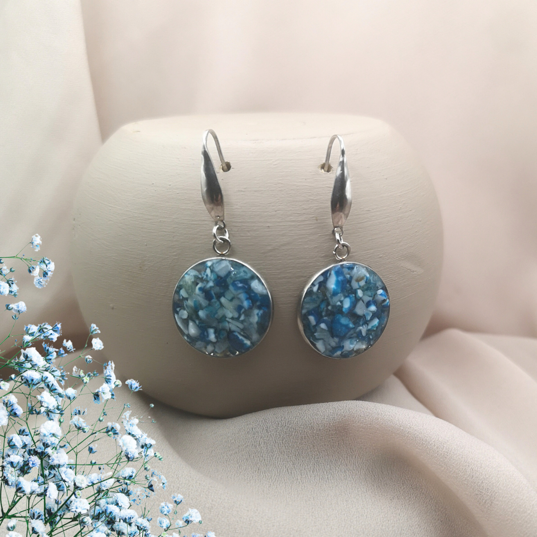 Crushed Blue Agate Stainless Steel Drop Earrings - Kiooinsitu