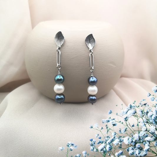 Triple Freshwater Pearl Stainless Steel Drop Earrings