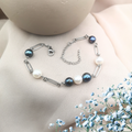 White & Blue Freshwater Pearl Stainless Steel Bracelet - Kiooinsitu