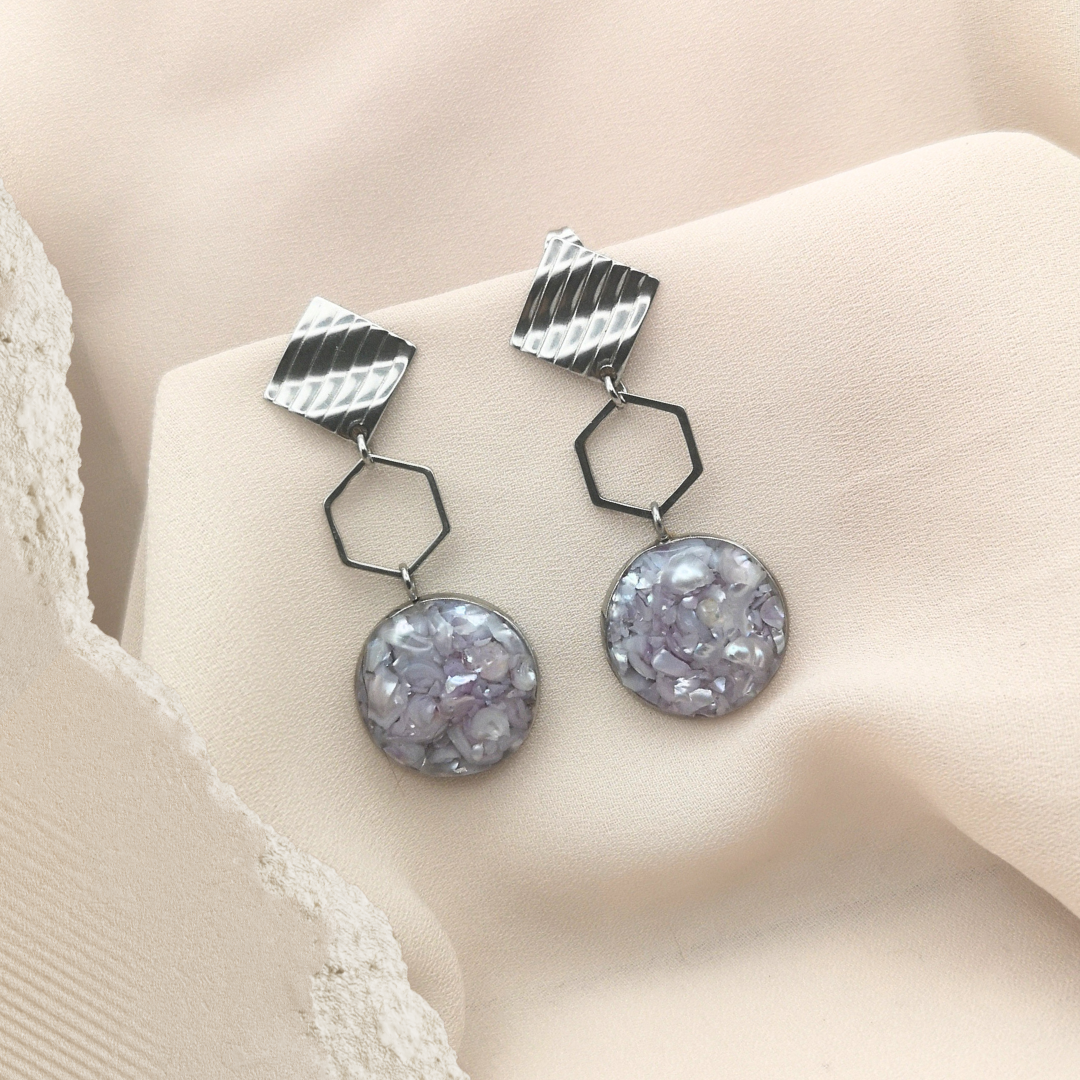 Lilac Echo Earrings - Crushed Freshwater Pearl Dangle Earrings - Kiooinsitu