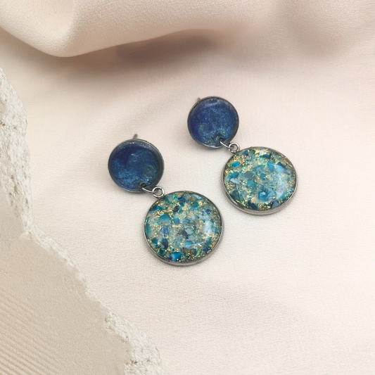Azure Drift – Crushed Blue Agate & Gold Leaf Drop Earrings