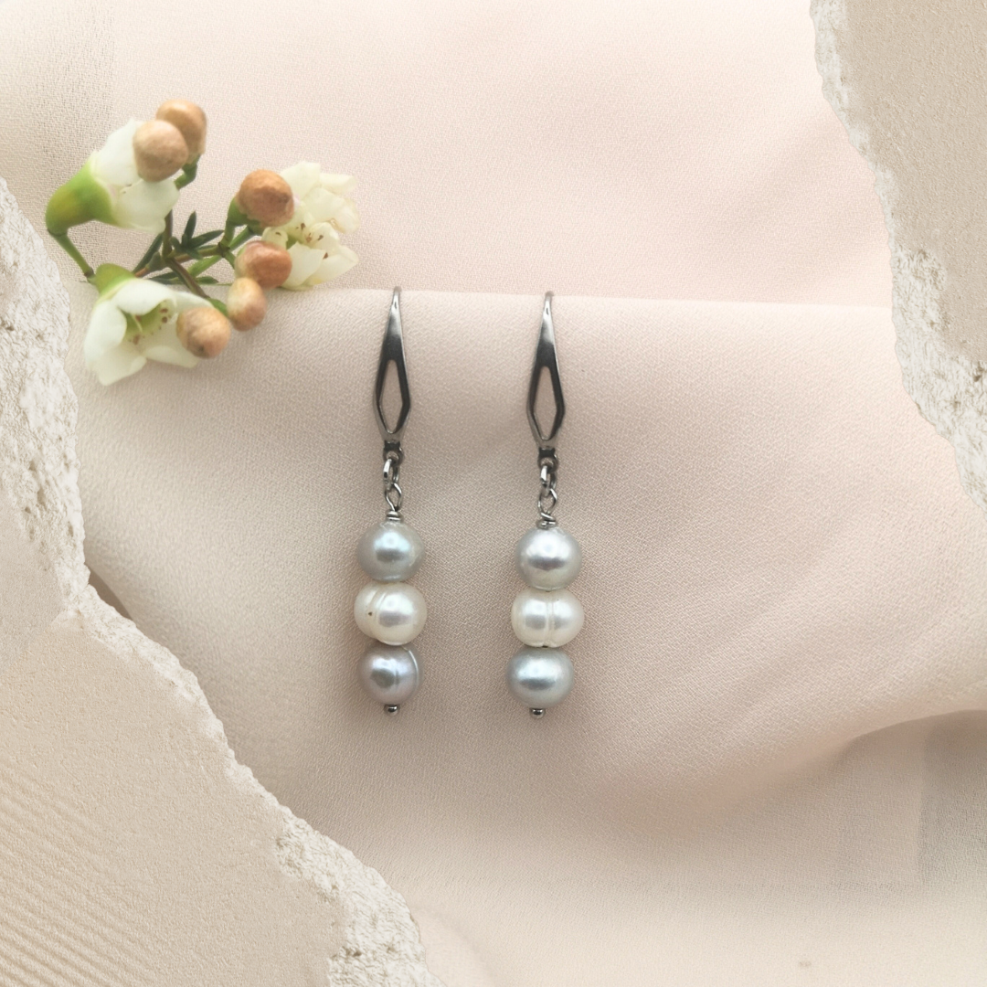 Freshwater Pearl Stainless Steel Drop Earrings - Kiooinsitu