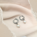 White Freshwater Pearl Hoop Earrings 14mm - Kiooinsitu