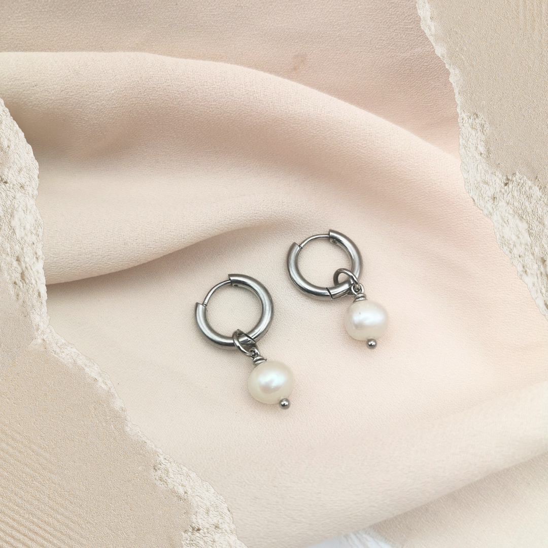 White Freshwater Pearl Hoop Earrings 14mm