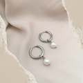 White Freshwater Pearl Hoop Earrings 16mm - Kiooinsitu
