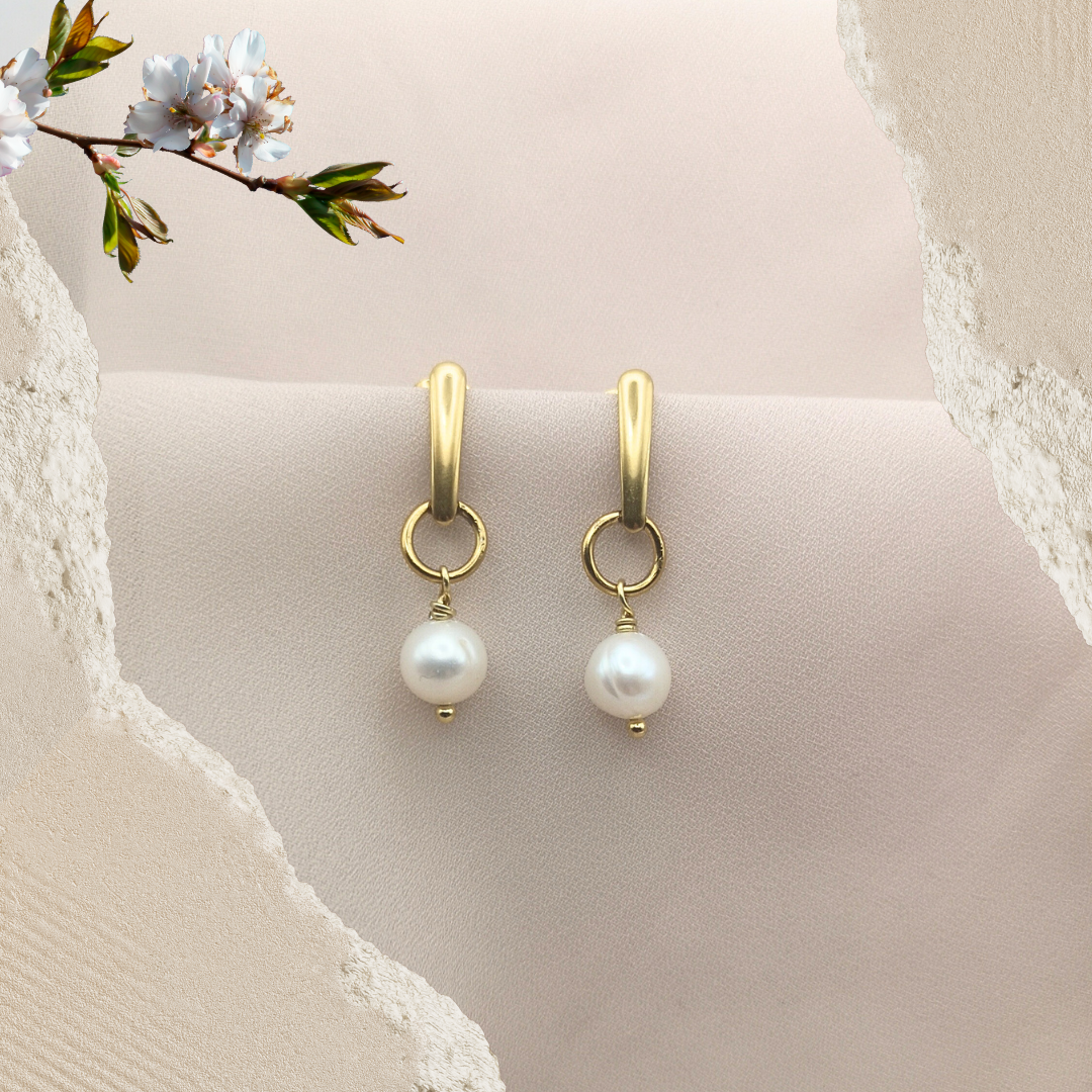Gold-Plated Stainless-Steel Earrings with Freshwater Pearls - Kiooinsitu