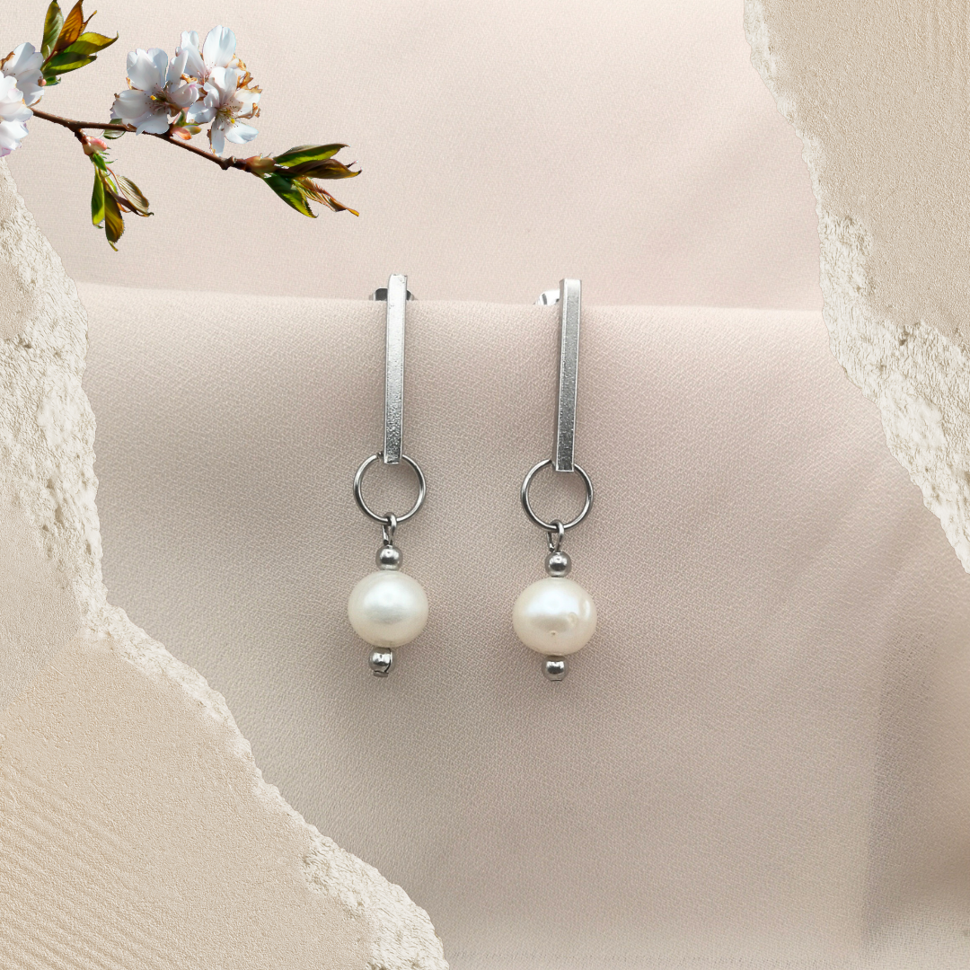 Stainless Steel Earrings with Freshwater Pearls - Kiooinsitu