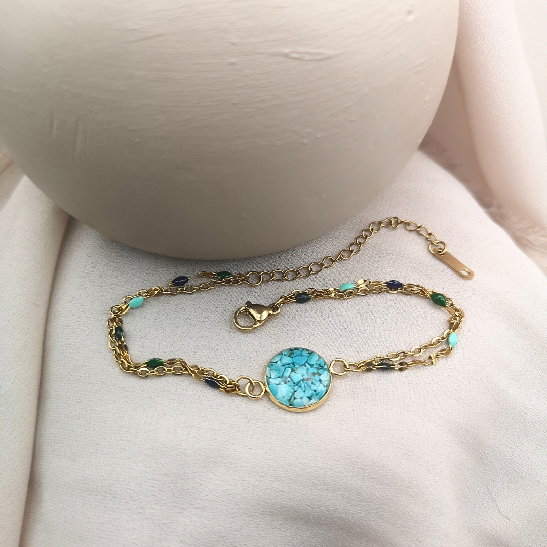 Crushed Turquoise Gold Plated Stainless Steel bracelet