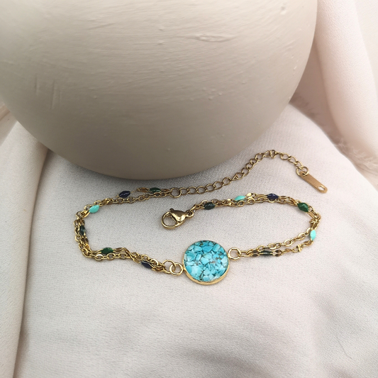 Crushed Turquoise Gold Plated Stainless Steel bracelet