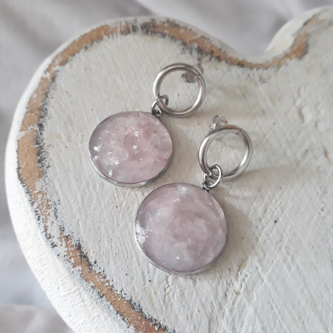 Crushed Rose Quartz Drop Earrings - Kiooinsitu