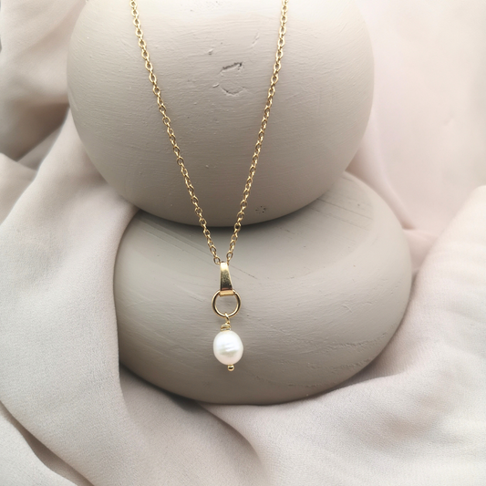 White Freshwater Pearl Gold-Plated Stainless-Steel Necklace