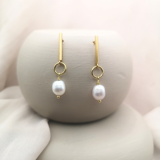White Freshwater Pearl Gold-Plated Stainless-Steel Earrings