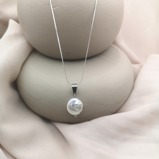 Baroque Freshwater Coin Pearl Stainless Steel Necklace