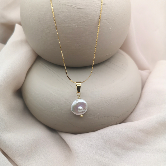 Baroque Freshwater Coin Pearl Gold Plated Stainless Steel Necklace