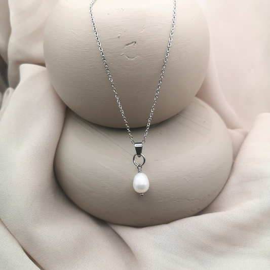 White Freshwater Pearl Stainless Steel Necklace