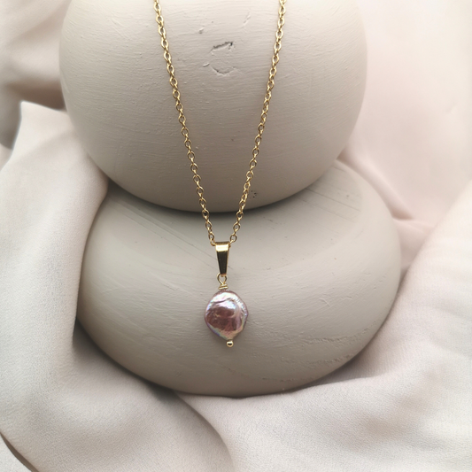 Baroque Freshwater Coin Pearl Gold Plated Stainless Steel Necklace