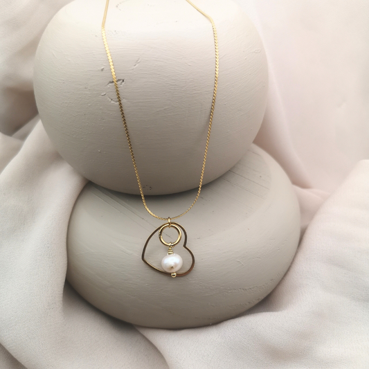 Freshwater Pearl Gold Plated Stainless Steel Heart Necklace
