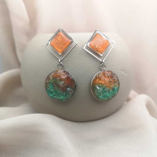 Stainless Steel Crushed Clear Quartz Drop Earrings