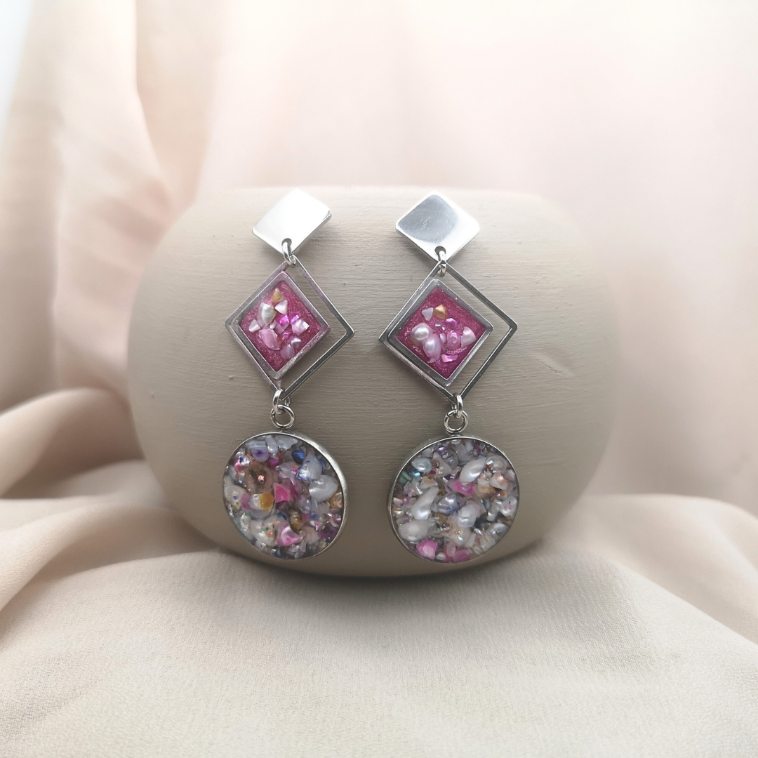 Radiant Grace - Crushed Freshwater Pearls Stainless Steel Dangle Earrings