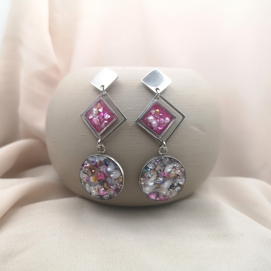 Radiant Grace - Crushed Freshwater Pearls Stainless Steel Dangle Earrings