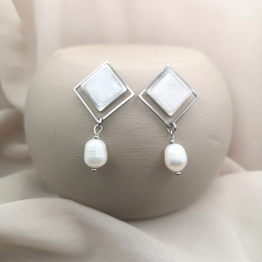 Elodie - Freshwater Pearl Stainless Steel Drop Earrings