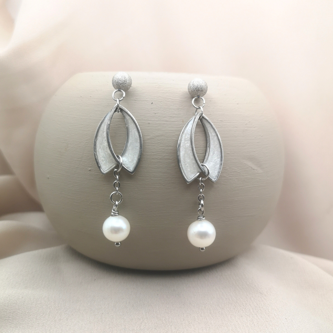 Amira - Freshwater Pearl Stainless Steel Dangle Earrings