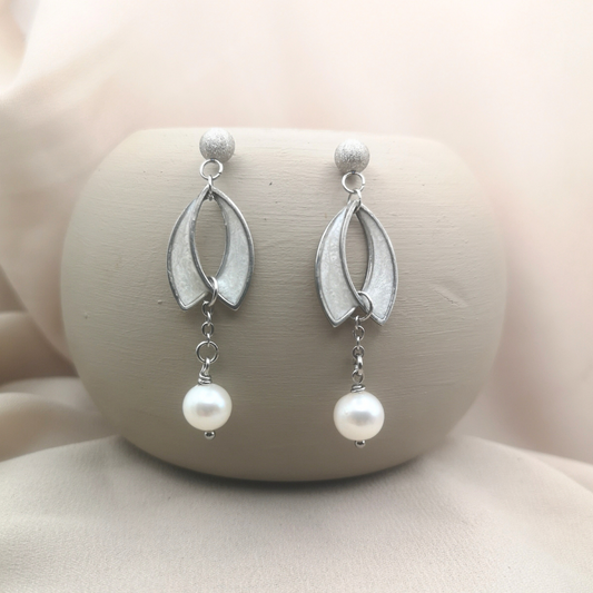 Amira - Freshwater Pearl Stainless Steel Dangle Earrings