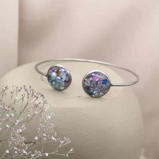 Harmony Within - Crushed Freshwater Pearls Stainless Steel Cuff Bangle