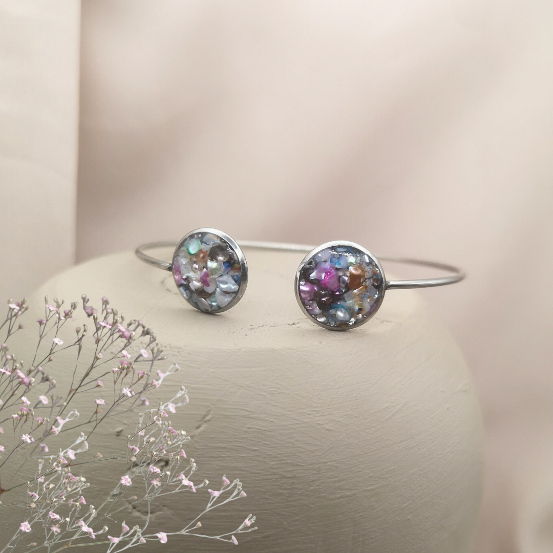 Radiant Journey - Crushed Freshwater Pearls Stainless Steel Cuff Bangle - Kiooinsitu
