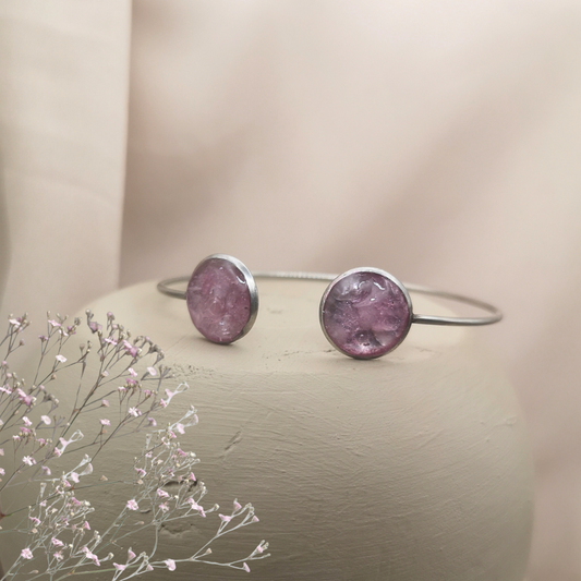 Blush Meadow - Stainless Steel Cuff Bangle with Crushed Rose Quartz