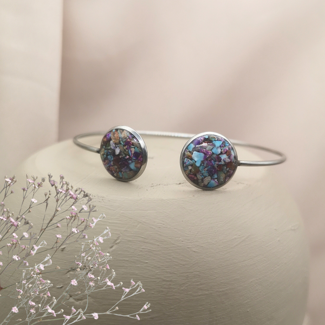 Stainless Steel Cuff Bangle with Crushed Imperial Jasper - Kiooinsitu